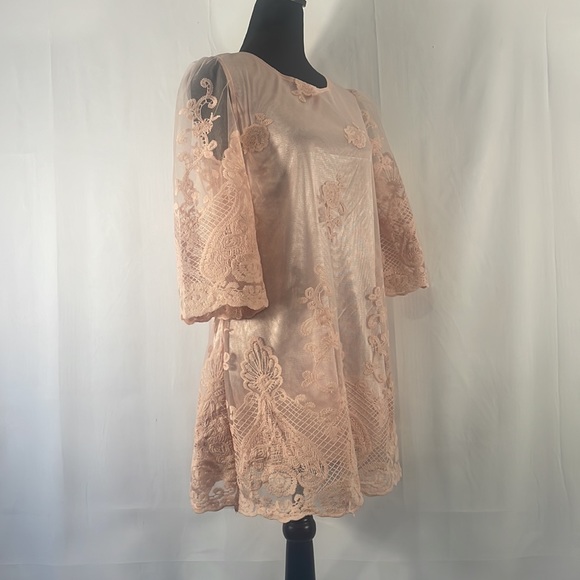 Simply Couture Pink Floral Layered sheer lace Baby doll, Tunic Dress,Size Small - Picture 8 of 11